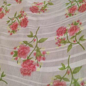 Floral silky polyester fabric with gold thread